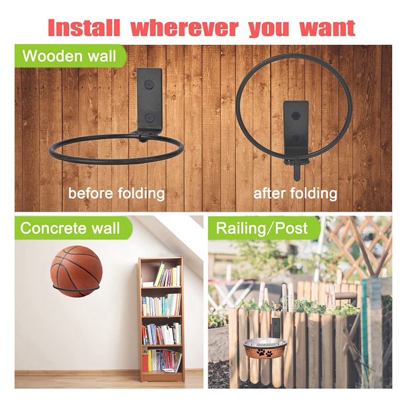 Set 2 Giá Đỡ Trưng Bày Bóng Rổ / Bóng Đá / Bóng Chuyền Gắn Tường Có Thể Gập Lại