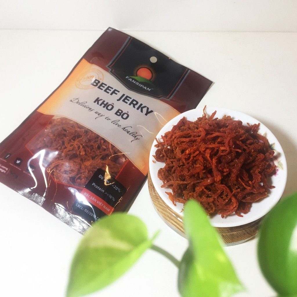 Bò khô sợi gói 50g đảm bảo vệ sinh an toàn Fanxipan, khô bò sợi loại đặc biệt siêu ngon đặc sản Tasty Food | BigBuy360 - bigbuy360.vn