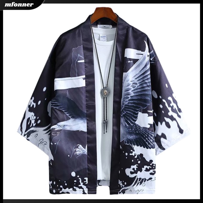 Áo Khoác Kimono Dáng Rộng Không Nút In Họa Tiết Cá Tính Dành Cho Nam