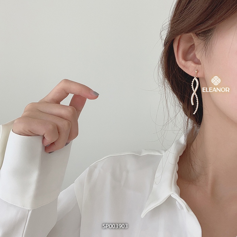 Bông tai nữ dáng dài Eleanor Accessories ngọc trai nhân tạo đính đá hình lượn sóng phụ kiện trang sức 3903