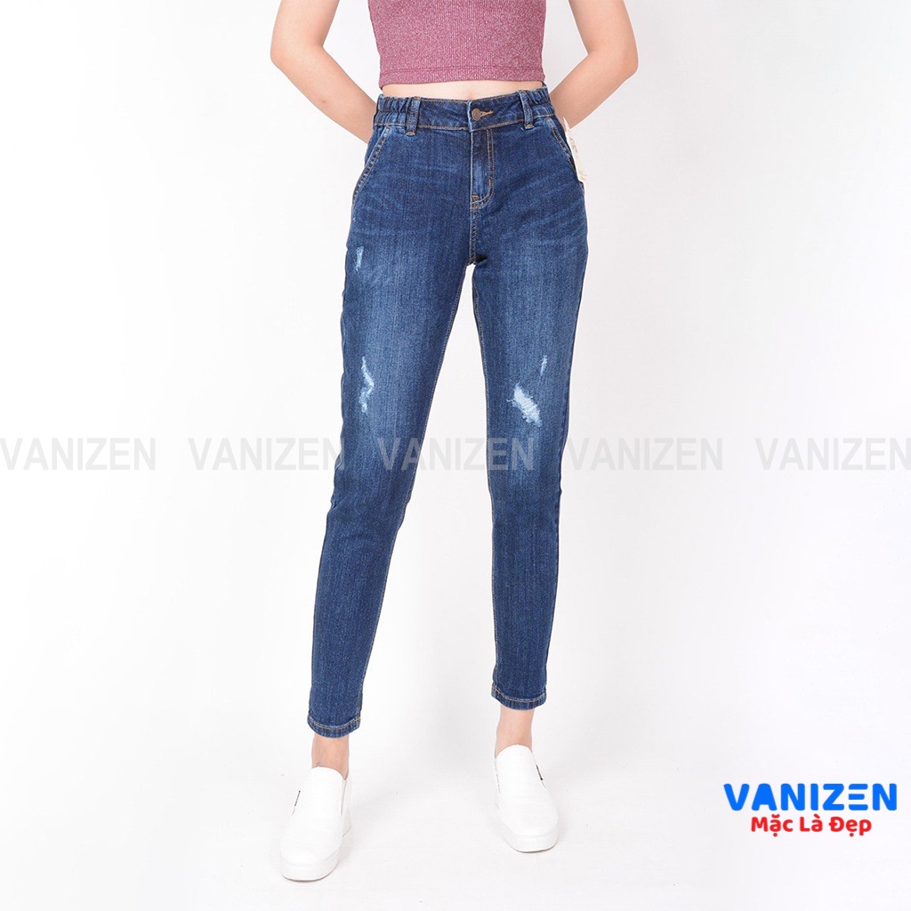 Quần jean nữ ống rộng baggy đẹp lưng cao cạp bán chun rách hàng hiệu cao cấp mã 4220 VANIZEN