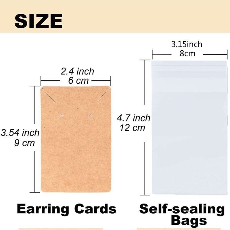 Set 480 Thẻ Giấy Kraft Trơn Đựng Bông Tai Sau Lưng