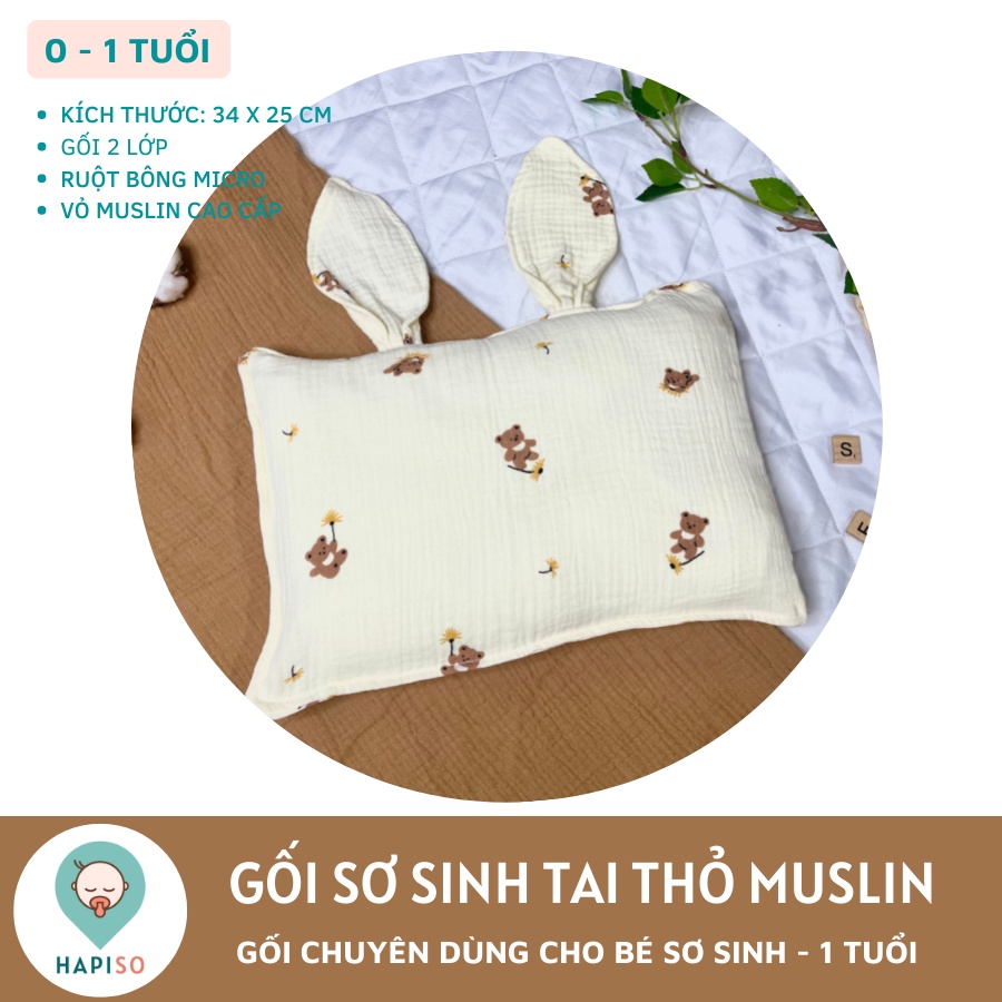 Gối sơ sinh tai thỏ Muslin