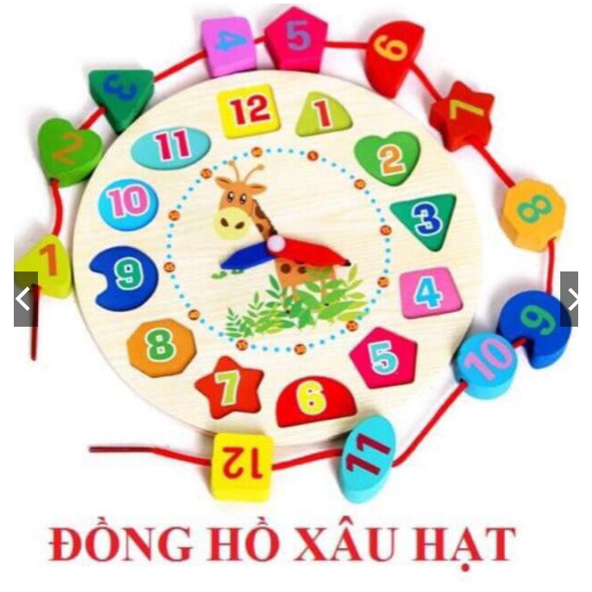 Đồng Hồ Gỗ Xâu Hạt Cho Bé - Đồng Hồ Gỗ Hình Học Kèm Xâu Hạt Giúp Bé Tư Duy Thông Minh