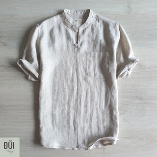 Áo sơ mi đũi nam cổ trụ chui đầu be M13