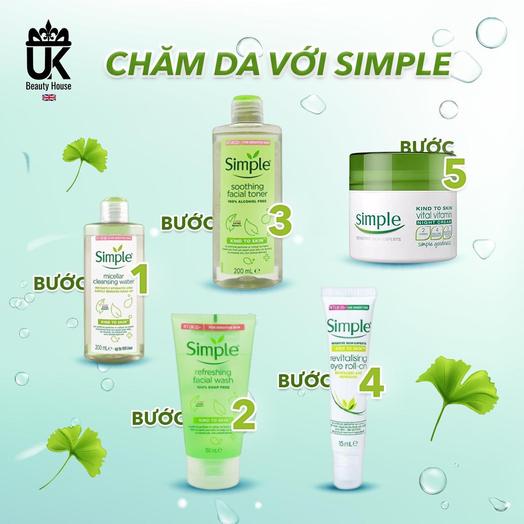 [Mã SKAMPUSH9 giảm 10% đơn 200K] COMBO LÀM SẠCH SIMPLE TẨY TRANG + SỮA RỬA MẶT + NƯỚC HOA HỒNG