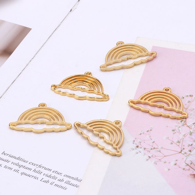 Set 5 Mặt Dây Chuyền Resin UV Resin Bằng Kim Loại Màu Cầu Vồng DIY