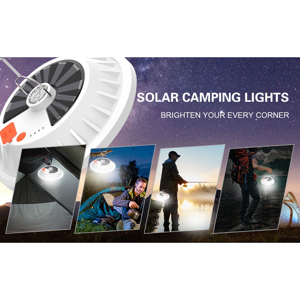 Đèn LED có thể sạc lại năng lượng mặt trời UFO Ánh sáng gia đình cúp điện khẩn cấp Bóng đèn cắm trại ngoài trời Đèn chiếu sáng chợ đêm Chợ đêm