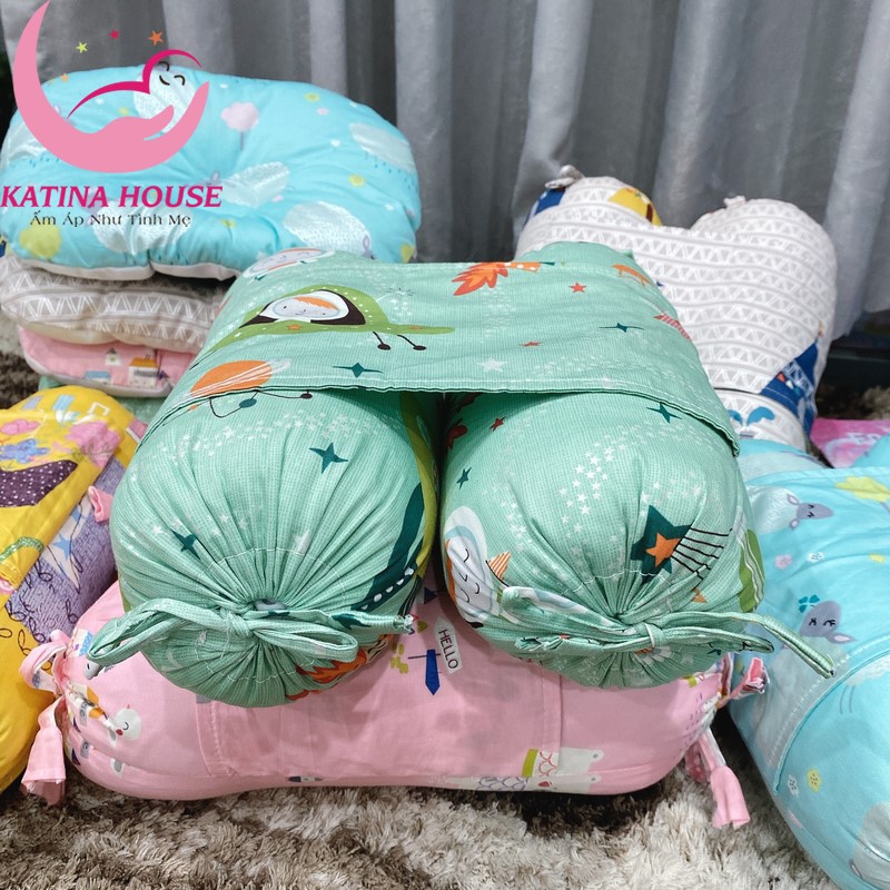 Bộ gối chặn cho trẻ sơ sinh gòn lông vũ vải Cotton Satin Hàn Quốc siêu đẹp, mềm mát,hoạt tiết hình thú đáng yêu