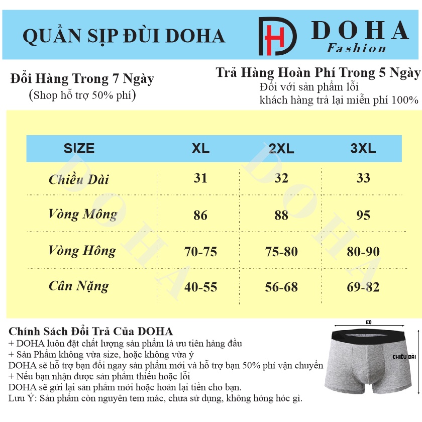 Quần lót nam Boxer co giãn 4 chiều cạp bạc - Hộp 4 quần lót nam thun lạnh cao cấp (DUIBAC)