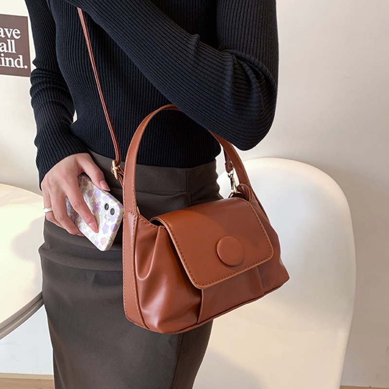 IELGY Túi Đeo Vai Bằng Da PU Màu Trơn Phong Cách Pháp Thời Trang Cho Nữ