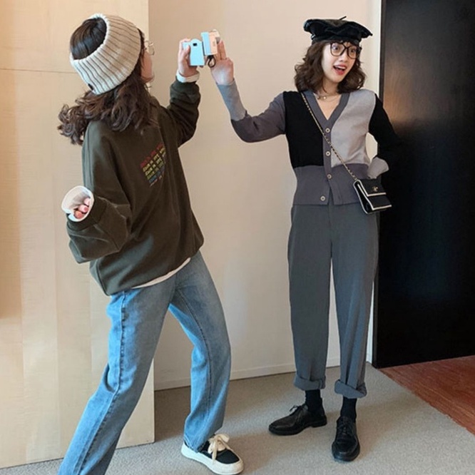 Áo khoác cardigan dệt kim ZHELIHANGFEI tay dài cổ chữ V phong cách phương Tây thời trang cho nữ