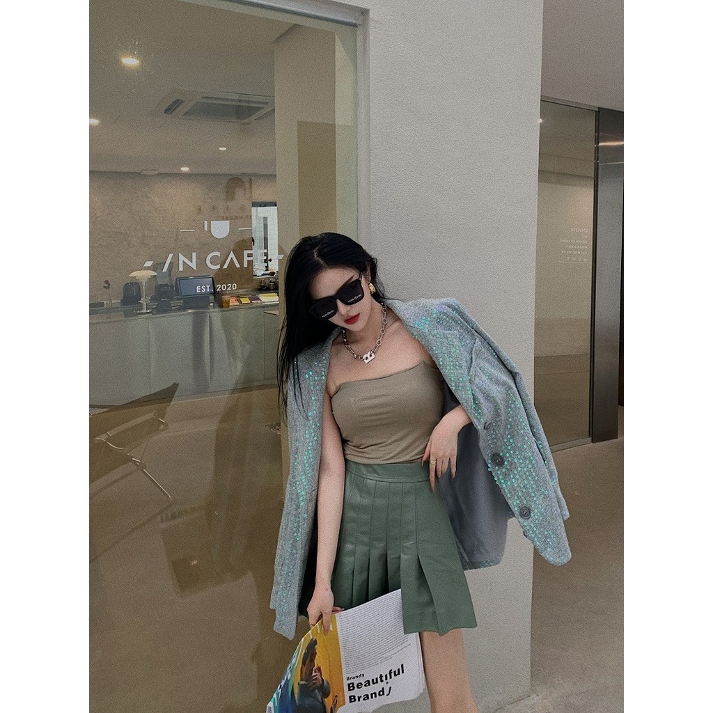 (A4000) áo vest sequin bling bling ulzzang hàn quốc lấp lánh ánh xanh xám size S M L(kèm ảnh khách ) | BigBuy360 - bigbuy360.vn