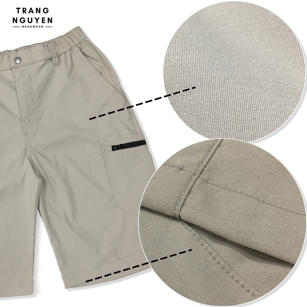 Quần Short Lửng Nam Lưng Thun Dây Kéo Vải Dù Lụa Co Giãn 54-80kg cao cấp