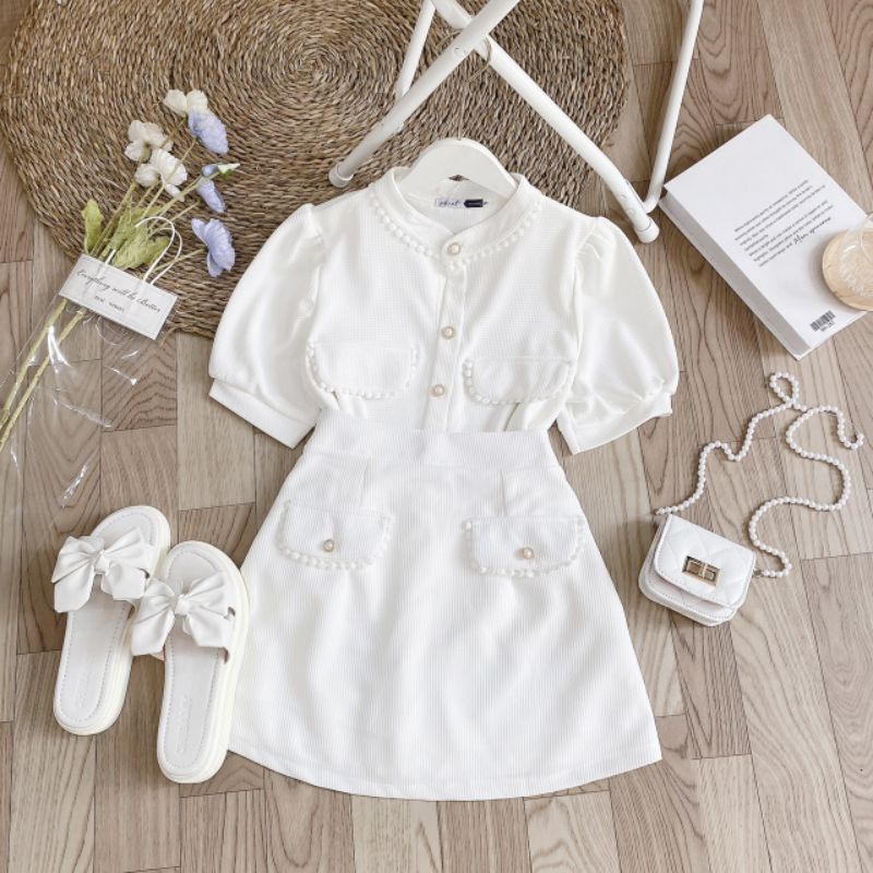 Set váy áo tiểu thư siêu điệu đà, chân váy có lót, chất vải mềm mịn