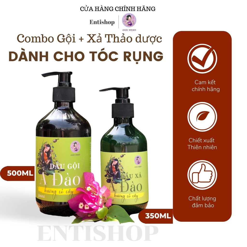 Combo Dầu gội, Dầu xả Ả Đào thảo dược thiên nhiên giảm gãy rụng MỘC NHAN (gội 500ml, xả 300ml)