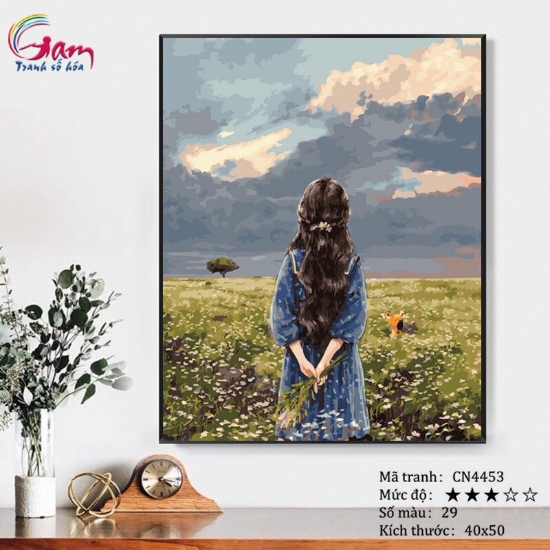 [Mã SKAMLS163M giảm 10% đơn 100K] Tranh tô màu theo số Gam cô gái tóc xoăn CN4453 40x50cm đã căng khung