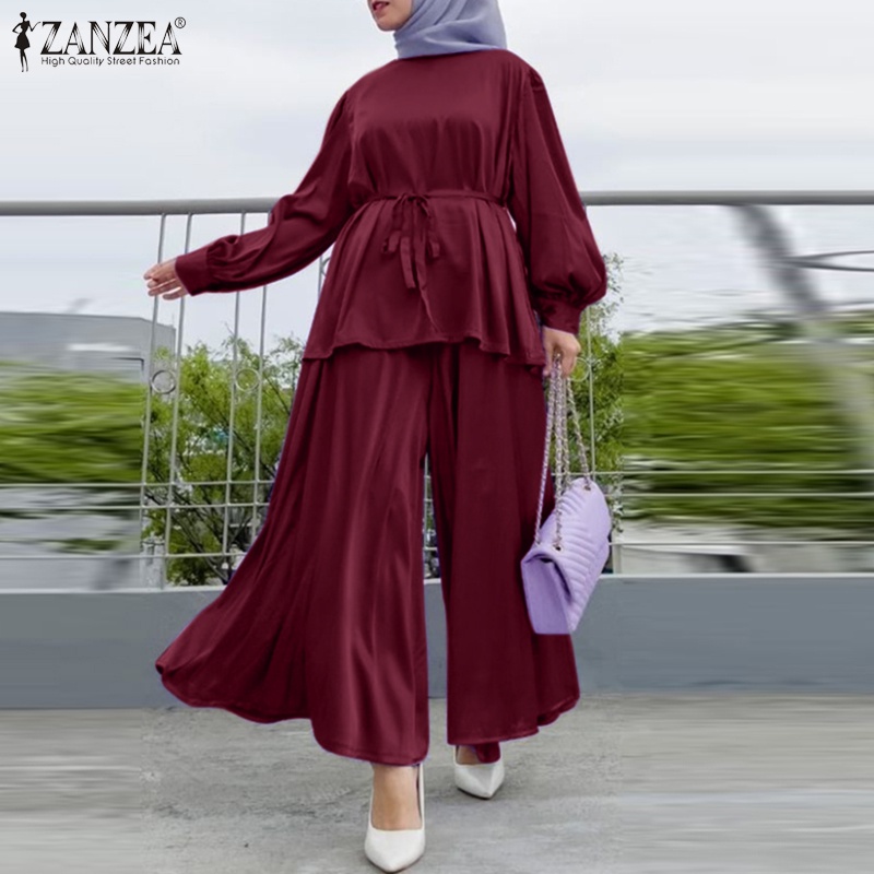Zanzea Set Áo Tay Phồng + Quần ống rộng Thời Trang Cho Phụ Nữ Hồi Giáo