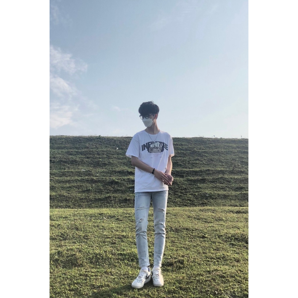 Quần jean nam rách gối co giãn slimfit màu xanh nhạt 361 pon.mens