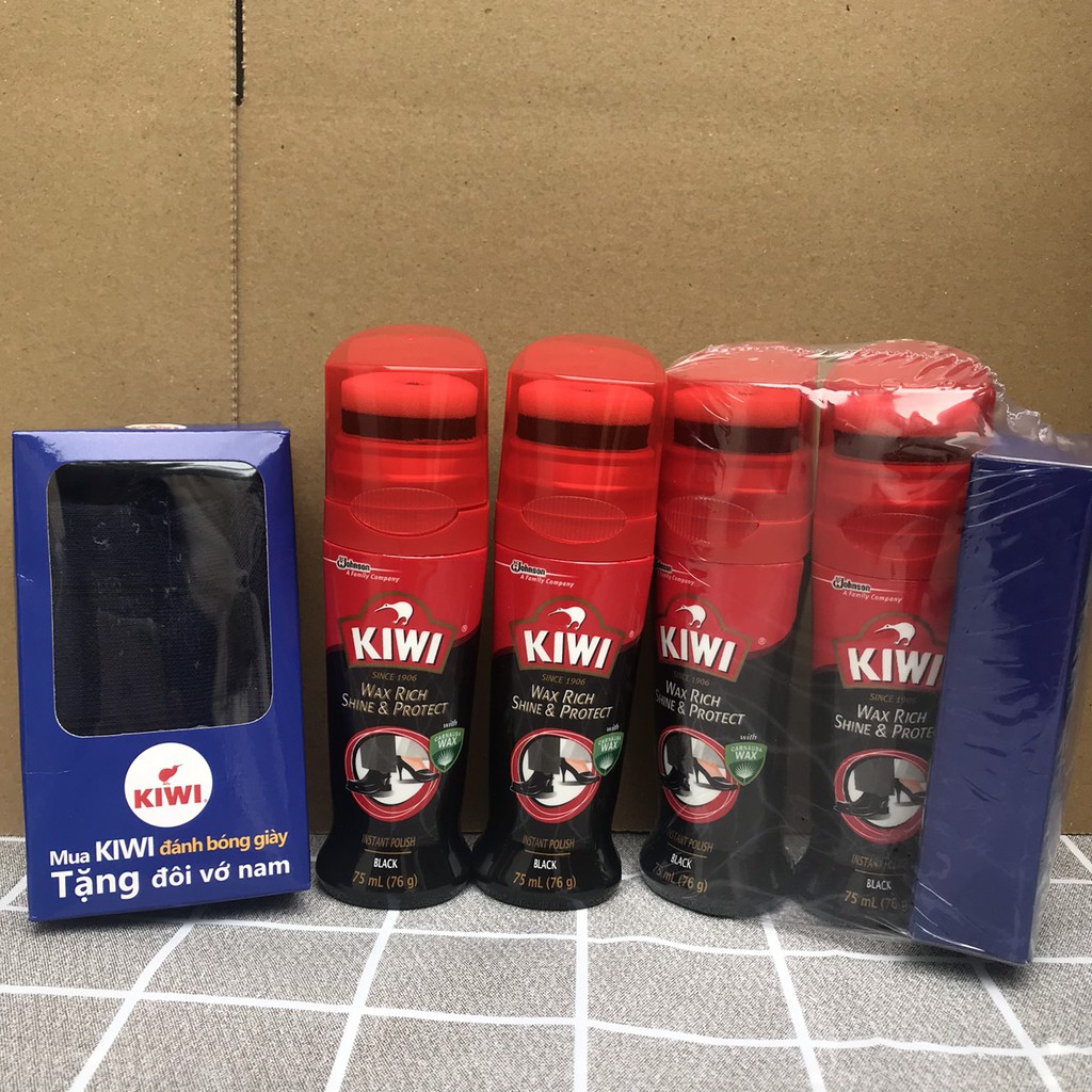 Combo Xi nước đánh giầy KIWI màu đen 75ml ( khô nhanh ) – Tặng kèm vớ nam