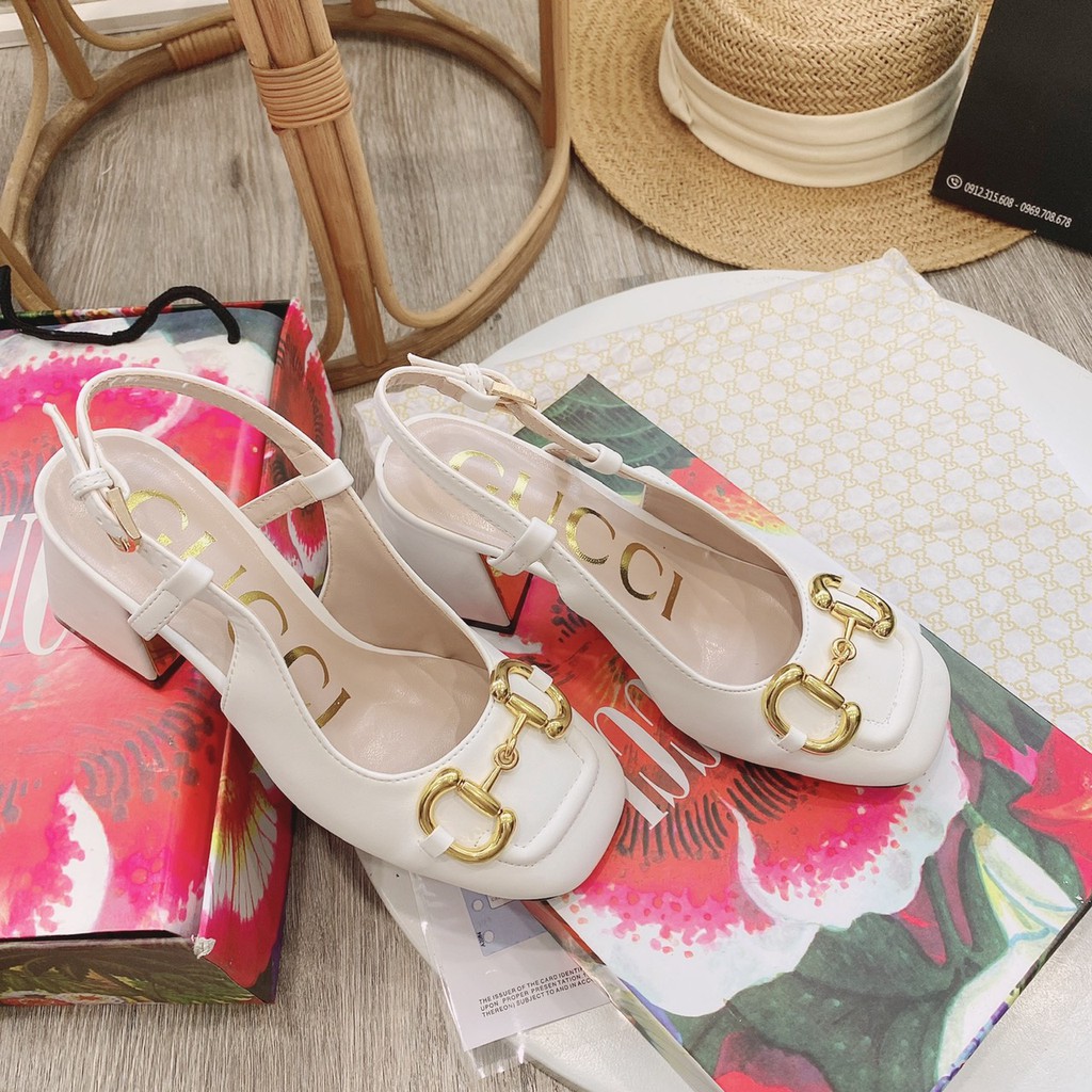 Sandal cao gót vuông Gucci