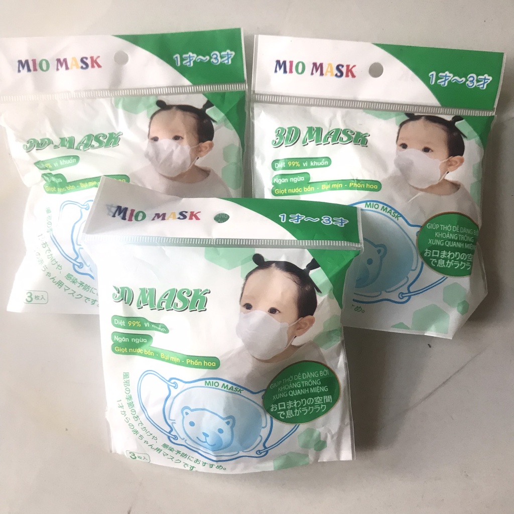 Set 3 khẩu trang Mio Mask, Khẩu trang gấu cho bé kháng khuẩn, khẩu trang 4D trẻ em