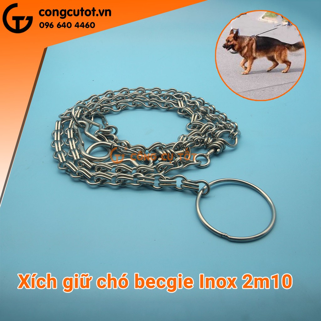Xích giữ chó becgie Inox 2m10 chắc chắn trọng lượng 0.85kg, có thể tháo khớp thành xích ngắn
