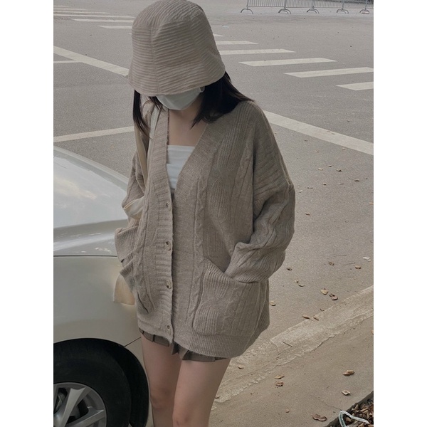 áo cardigan vặn thừng dáng rộng có túi JB140 LOLLIE STUDIO
