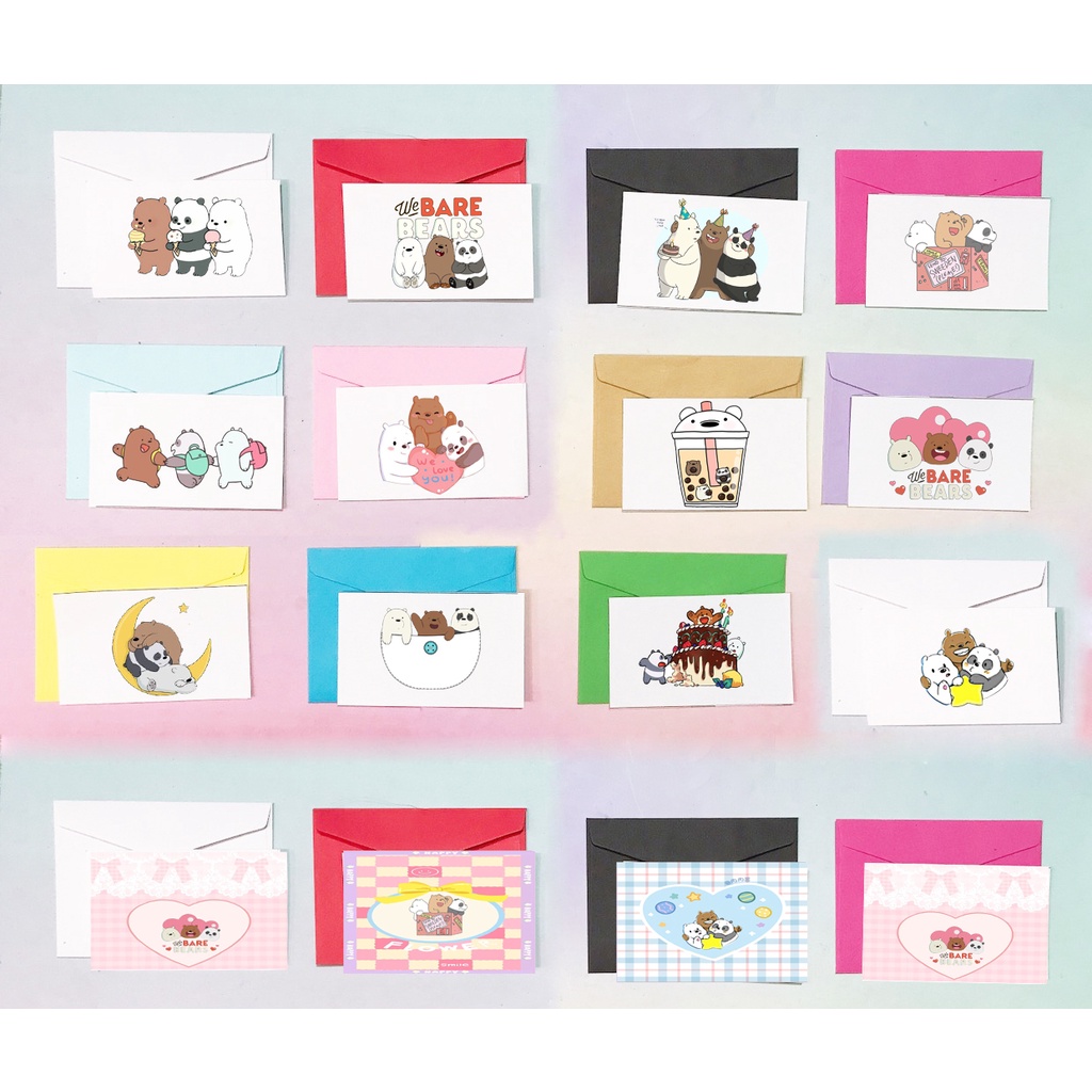 Thiệp sinh nhật ba anh em gấu TSN1 thiệp quà tặng bare bear thiếp mini kèm phong bì