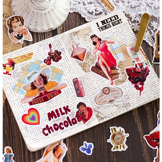 [Hàng mới về] Set Sticker Âu Mỹ Retro To Cổ điển Độc đáo
