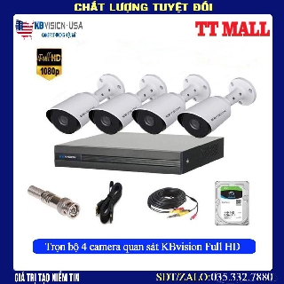 . {GÍA SỐC}Trọn Bộ 4 Mắt Camera 2.0M Full HD KBVISION +HDD 500G + 80 Mét Dây Liền Nguồn Đã Được bấm 2 Đầu .