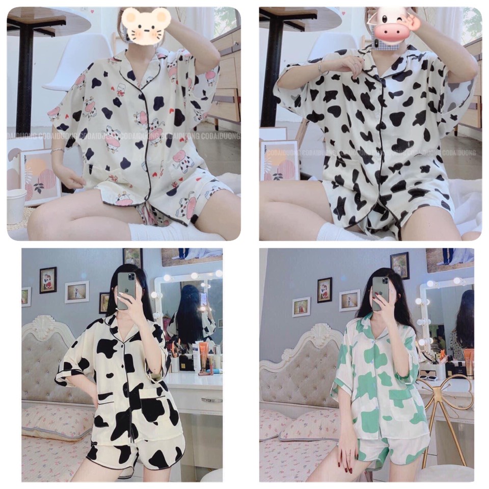 [Kèm Quà Tặng] Bộ Pijama Bò Sữa Bộ Cộc Tay Kiểu Ulzzang Cute Cực Hot Hottrend 2021