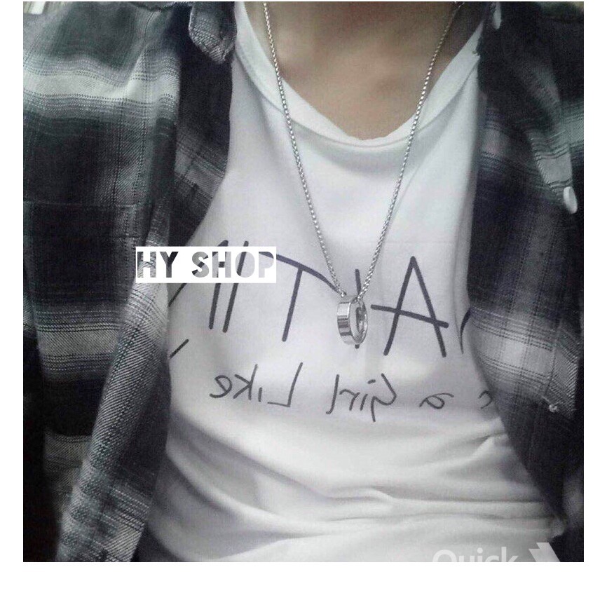 Dây chuyền titan nam nữ phối nhẫn trơn cá tính - vòng cổ titan siêu bền không gỉ unisex BTS
