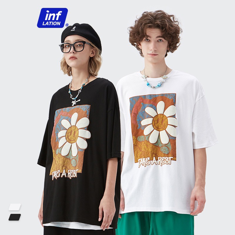 Áo thun Sun Flower cổ tròn, tay lỡ form rộng basic nhiều màu