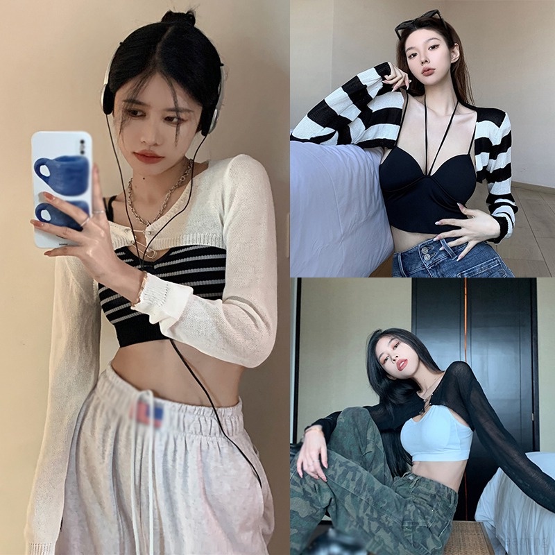 Áo Cardigan Tay Dài Kẻ Sọc Cho Nữ