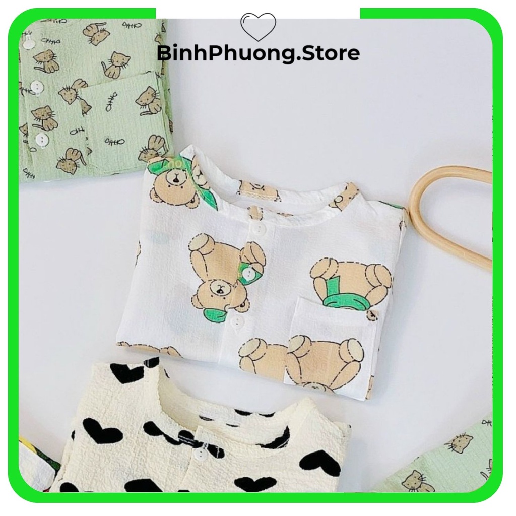 Pijama Cho Bé Trai Gái, Bộ Pijama Pizama Cho Bé Trai Gái Đũi Nhăn Nhiều Họa Tiết Minky Mom Binhphuong.store