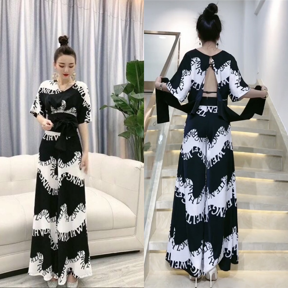Sét Bộ Kann Model Cổ Tim Tay Lỡ Ống Rộng Họa Tiết Độc Đáo HB50