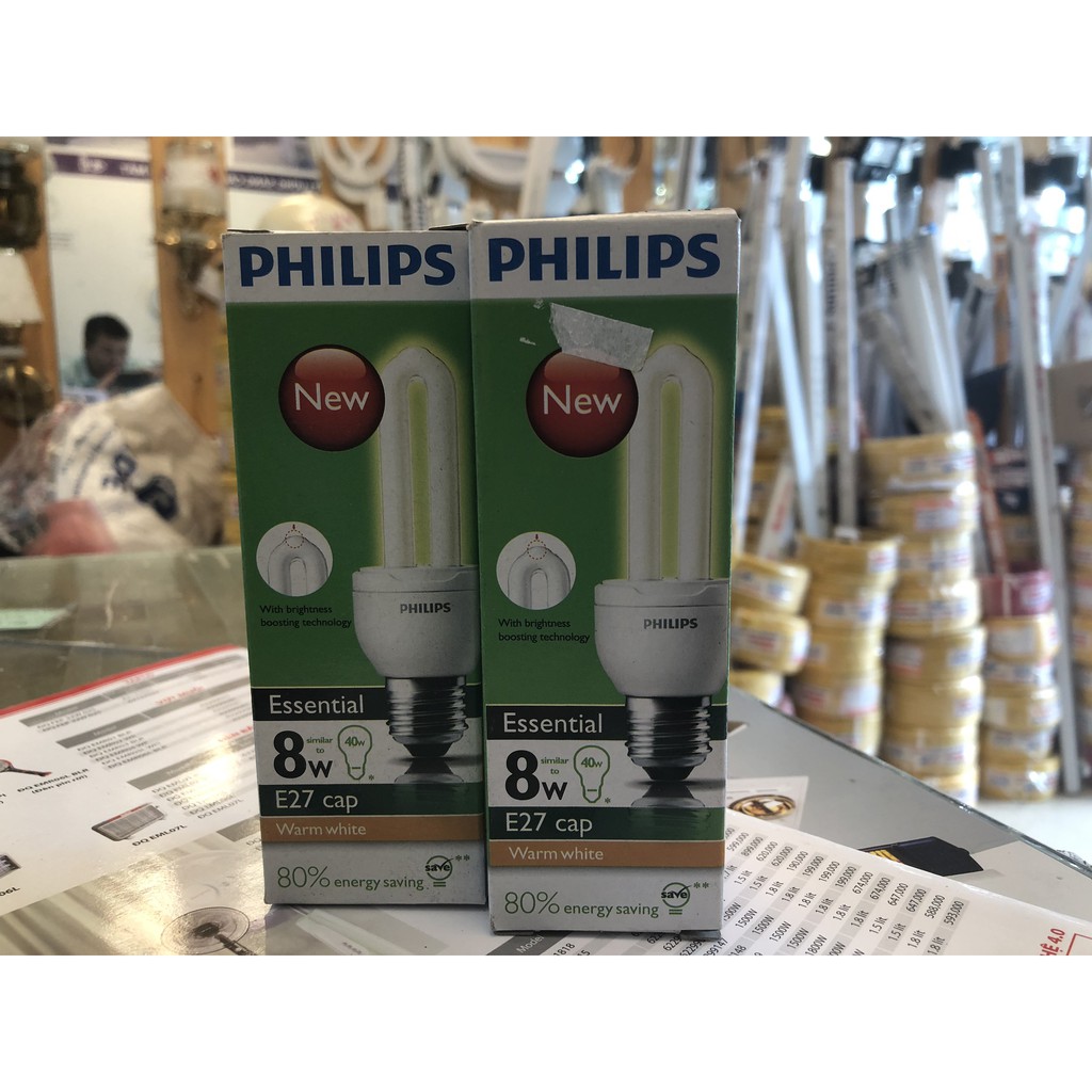 Bóng Đèn Compact PHILIPS Essential 8W-24W Ánh Sáng Trắng/Vàng Bảo Hành 2 Năm