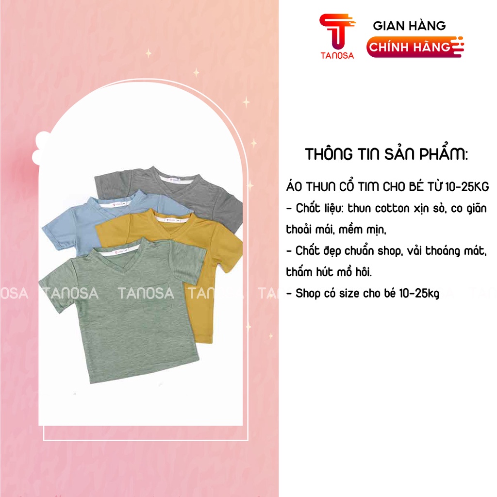 Áo thun cotton trơn cổ tim TANOSA nhiều màu cho bé trai 10-25kg