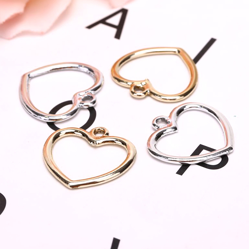 Set 10 Mặt Dây Chuyền Hình Trái Tim Rỗng Bằng Hợp Kim DIY