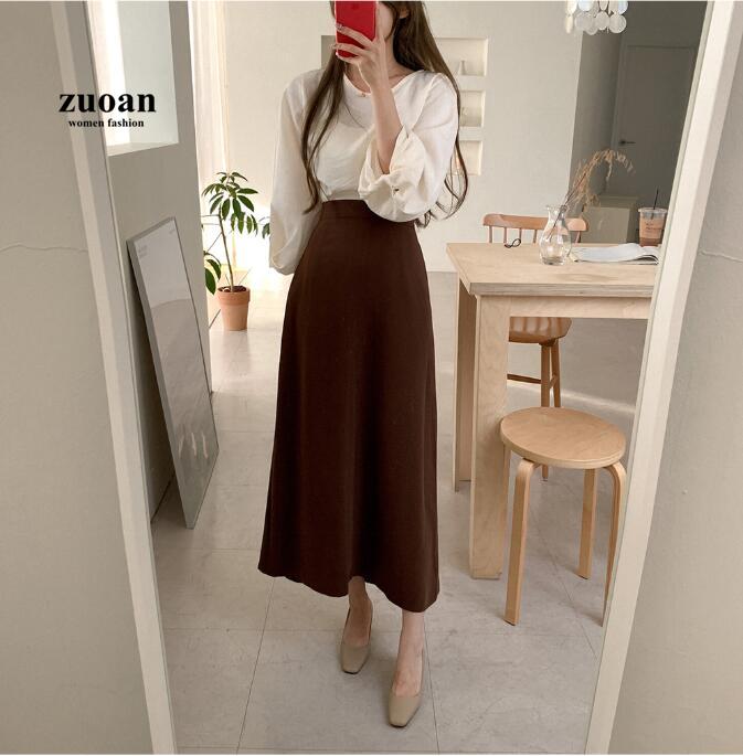 Chân váy dài SUXI lưng cao màu trơn phong cách Hàn Quốc cho nữ