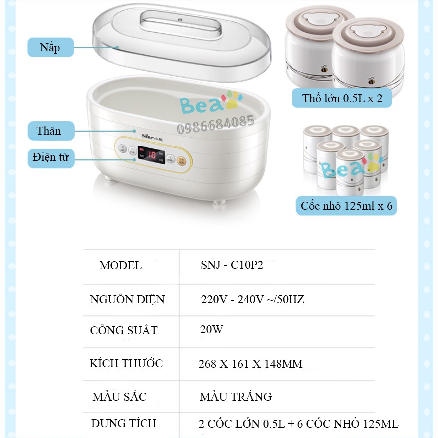 Máy Làm Sữa Chua SNJ-C10P2 Bear - Hàng Chính Hãng