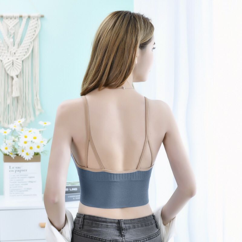 Áo Ngực Gân Nữ Cá Tính 2 Dây Cỗ V Khóa Kéo Trước, Áo Croptop Đẹp Cotton Mềm Mịn - M20270