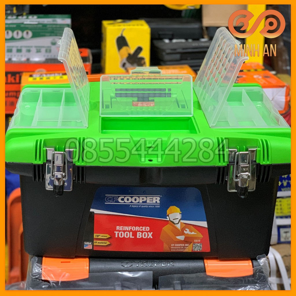 [CHÍNH HÃNG] Thùng đựng đồ nghề 19&quot; cao cấp bằng nhựa CF COOPER USA - Nắp xanh lá (48 x 22 x 22cm)