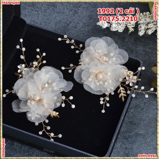 Phụ kiện cưới Giang - Bộ cài tóc cô dâu hoa voan hạtTH