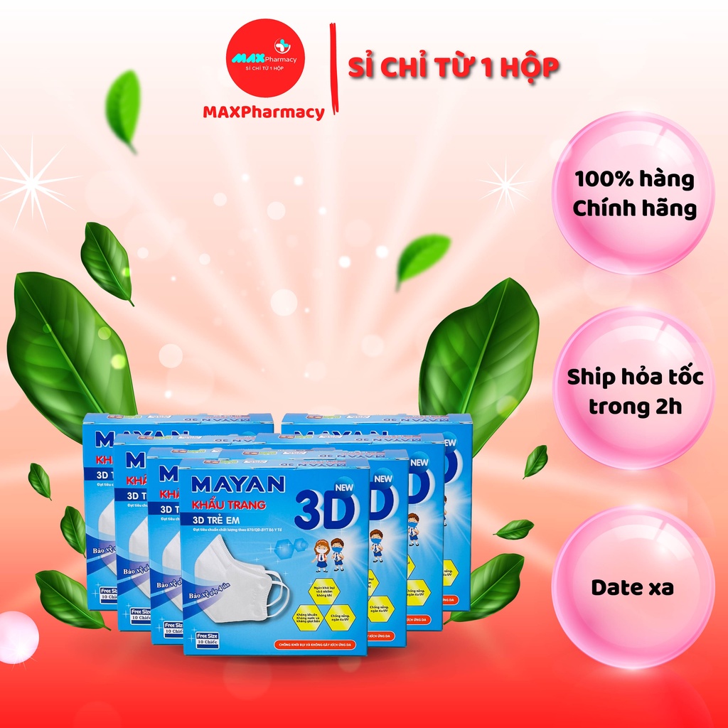 COMBO 10 HỘP Khẩu trang 3D MAYAN cao cấp Trẻ em Hộp 10 cái hoạt hình dễ thương - Maxpharmacy