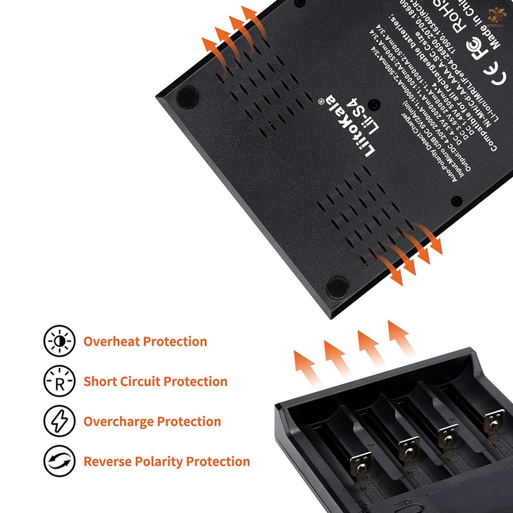 ET Liitokala LII-S4 Battery Charger LCD 4 Slot for 26650 21700 18350 AA AA Lithium NiMH Battery Auto-polarity Detector Charger