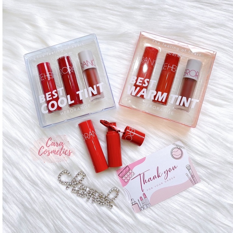 [Ảnh Thật] Set son kem lì 3 màu HERORANGE dạng tint mềm mịn siêu xinh (set son lùn)❤️❤️❤️