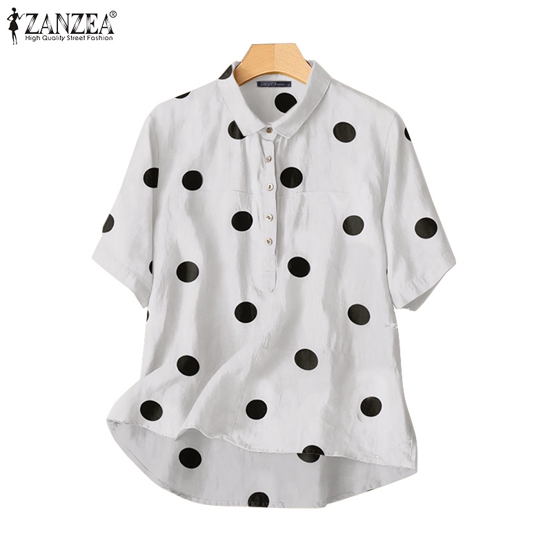 Áo sơ mi ZANZEA tay ngắn hoạ tiết chấm bi phong cách vintage nữ tính thanh lịch