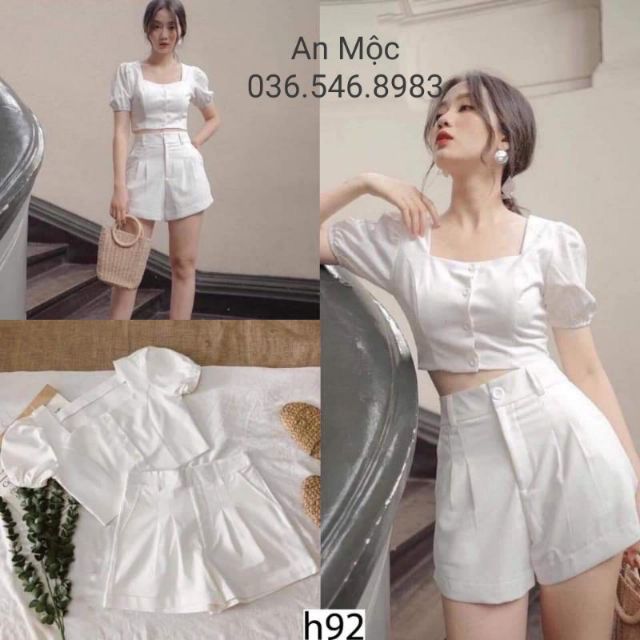 [Mã 44FASHIONSALE20 giảm 10K đơn 50K] [ AN MỘC] Quần short đùi trắng ống rộng lưng cao xếp ly gập gấu sang xịn mịn